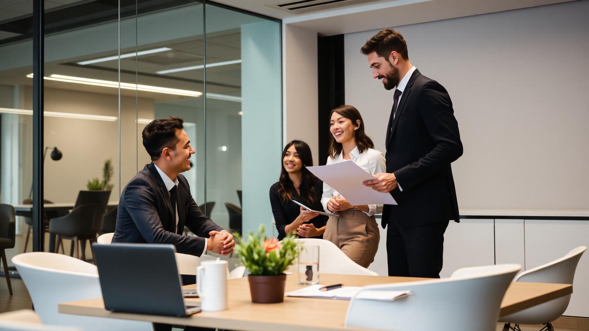 Business consultants in a strategy meeting around a conference table — Heidlebaugh Digital professional services marketing